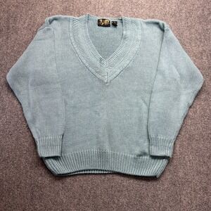 Fluid Womens XL V-Neck Sweater Light Blue Ramie Cotton Blend Chunky Knit Shaker